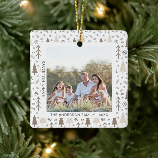 Ornamento De Cerâmica Foto moderna sobre feriados felizes (Árvore)