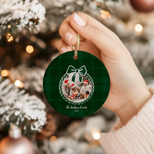Ornamento De Cerâmica Foto Natal Xadrez Verde Retro Caprichoso 