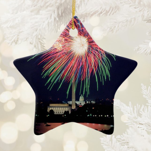 Ornamento De Cerâmica Foto Noturna de Fogos de Artifício em Washington D (Fireworks Ornament)