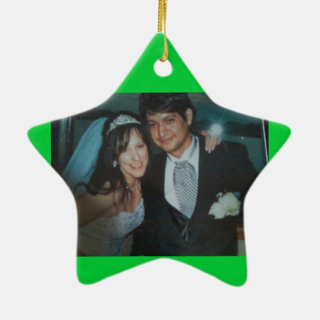 Ornamento De Cerâmica Foto Ordimant do casamento para seu primeiro Natal (Verso)