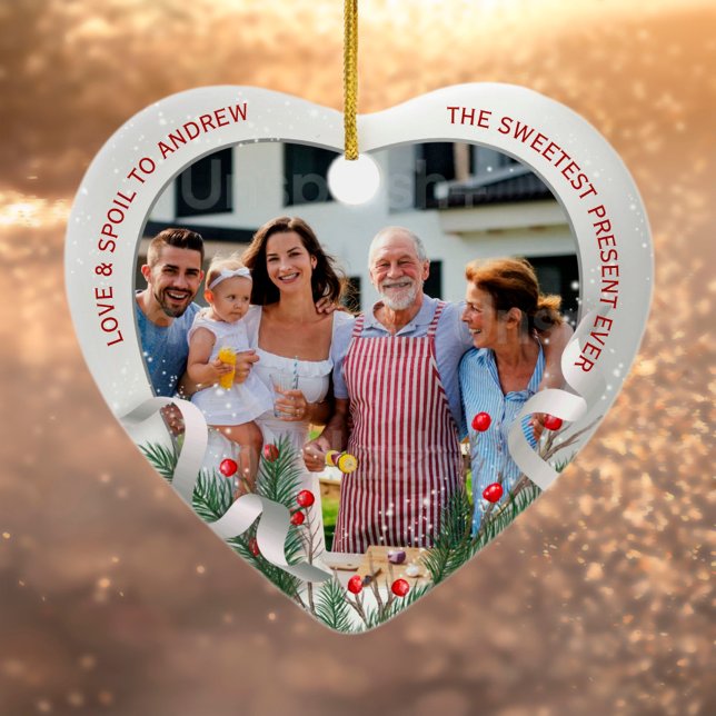 Ornamento De Cerâmica Foto personalizada 1rua Natal Novo Avós Prata (Criador carregado)