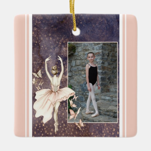 Ornamento De Cerâmica Foto personalizada Ballerina, Borboleta Natal (Frente)
