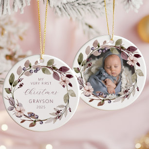 Ornamento De Cerâmica Foto personalizada Bebê 1rua de Natal Roxo