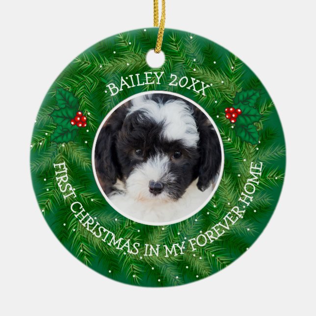 Ornamento De Cerâmica Foto personalizada Bernedoodle 1rua Natal (Frente)