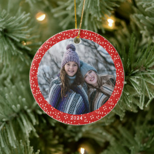 Ornamento De Cerâmica Foto Personalizada Botânica Vermelha Simples