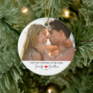 Ornamento De Cerâmica Foto Personalizada Casada com Nosso Primeiro Natal