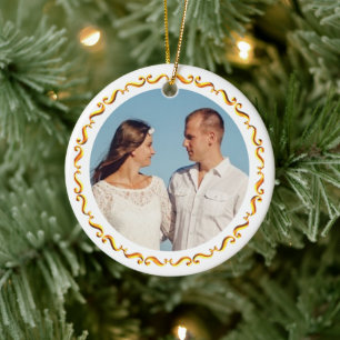 Ornamento De Cerâmica Foto Personalizada com Moldura Dourada