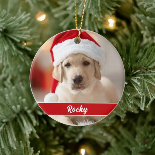 Ornamento De Cerâmica Foto personalizada com monograma em letra cursiva, (Árvore)