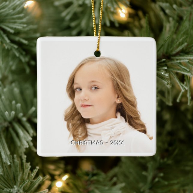 Ornamento De Cerâmica Foto personalizada com Natal de quadro branco (Árvore)