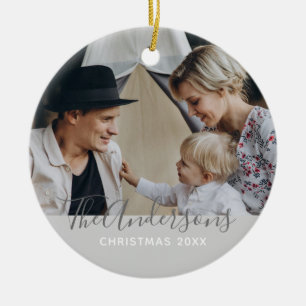 Ornamento De Cerâmica Foto personalizada com nome de família