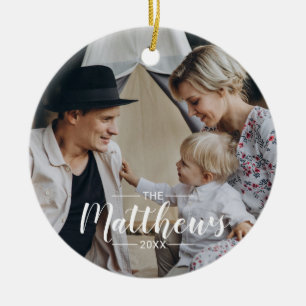 Ornamento De Cerâmica Foto personalizada com nome de família