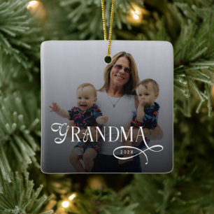 Ornamento De Cerâmica Foto Personalizada da Avó Moderna