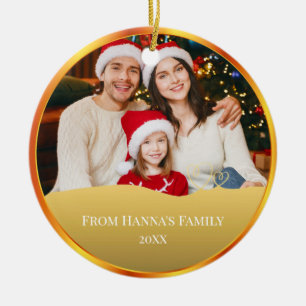 Ornamento De Cerâmica Foto Personalizada da Família & Feliz Natal