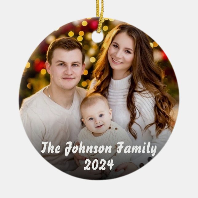 Ornamento De Cerâmica Foto personalizada da família Natal (Frente)