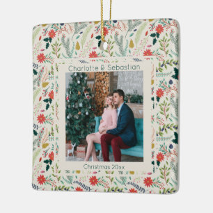 Ornamento De Cerâmica Foto personalizada da Folhagem de inverno de Natal
