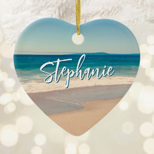 Ornamento De Cerâmica Foto Personalizada da Praia Oceano Azul Cênica