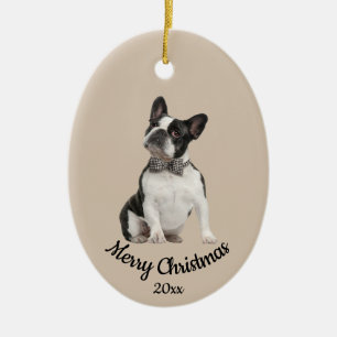 Ornamento De Cerâmica Foto personalizada datada Natal Boston Terrier Dog