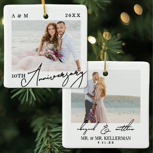 Ornamento De Cerâmica Foto Personalizada de Aniversário de Casamento