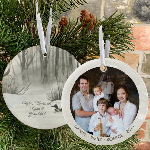 Ornamento De Cerâmica Foto Personalizada de Aquarela do Lago da Floresta