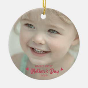 Ornamento De Cerâmica Foto Personalizada de Bebê Feliz 1º Dia das Mães