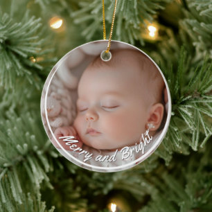 Ornamento De Cerâmica Foto personalizada de bebê feliz e brilhante