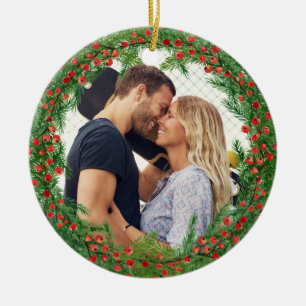Ornamento De Cerâmica Foto Personalizada De Berries De Natal