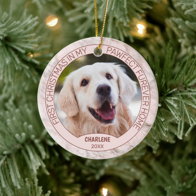 Ornamento De Cerâmica Foto personalizada de cachorrinho fofo em mármore  (Árvore)