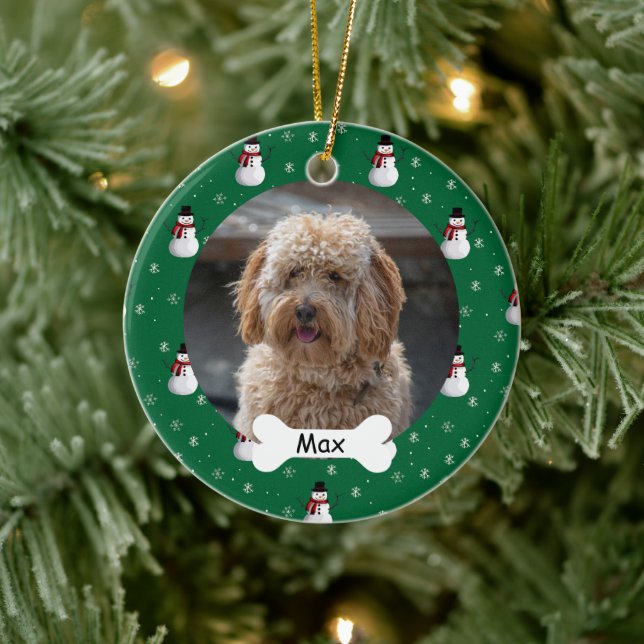 Ornamento De Cerâmica Foto Personalizada De Cachorro De Pet Puppy Snowma (Árvore)