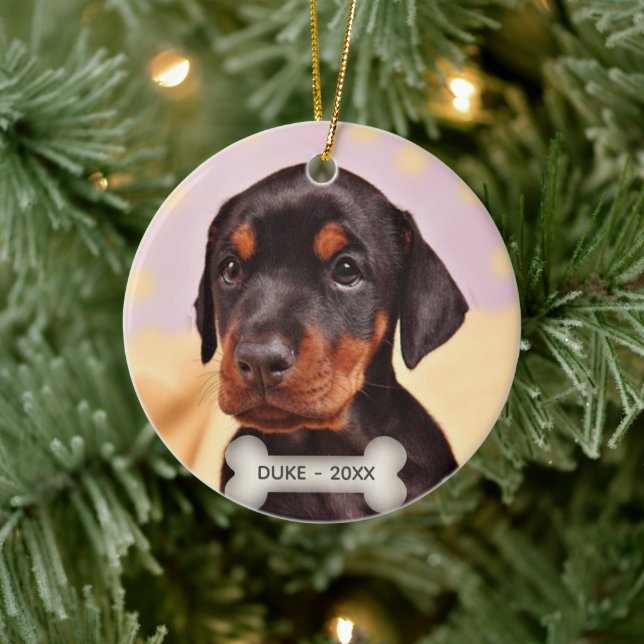 Ornamento De Cerâmica Foto Personalizada De Cachorro Doberman Puppy (Árvore)