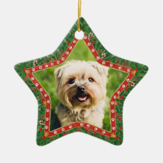 Ornamento De Cerâmica Foto Personalizada de Cachorro em Estrela Natalina