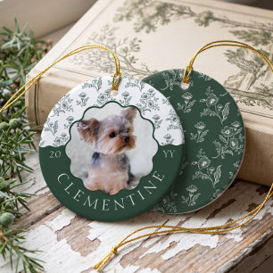 Ornamento De Cerâmica Foto Personalizada de Cachorro Gato Elegante Flora