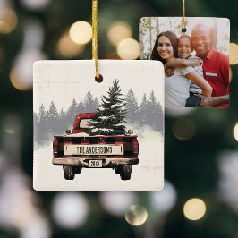 Ornamento De Cerâmica Foto personalizada de caminhão de Natal com Xadrez