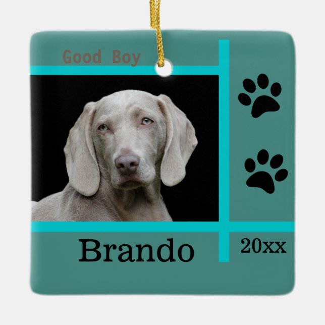 Ornamento De Cerâmica Foto personalizada de cão (Frente)