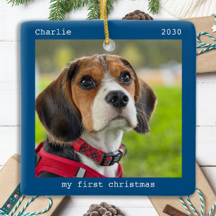 Ornamento De Cerâmica Foto personalizada de cão de papoila no primeiro N