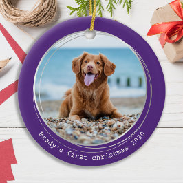 Ornamento De Cerâmica Foto Personalizada de Cão de Pet no Natal Moderno
