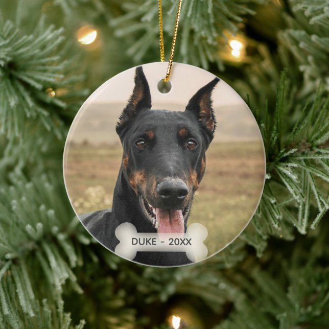 Ornamento De Cerâmica Foto personalizada de cão doberman (Árvore)