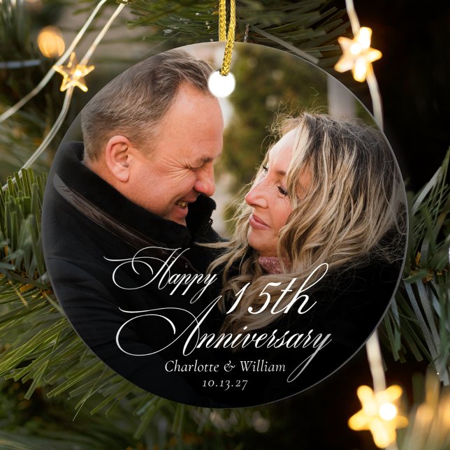 Ornamento De Cerâmica Foto personalizada de casamento de aniversário (Criador carregado)