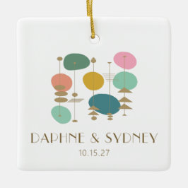 Ornamento De Cerâmica Foto personalizada de casamento do Meio século ret