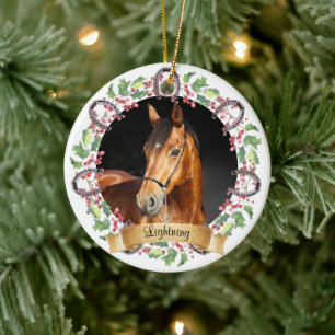 Ornamento De Cerâmica Foto Personalizada de Cavalo de Natal