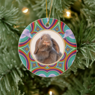 Ornamento De Cerâmica Foto personalizada de Coelho Holland Lop com Arco-