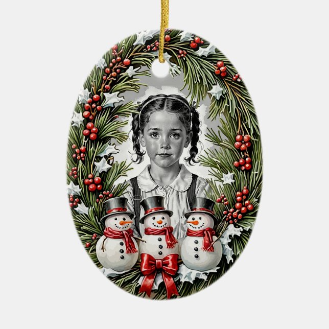 Ornamento De Cerâmica Foto personalizada de dois lados da neve do Natal (Frente)