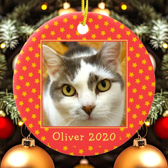 Ornamento De Cerâmica Foto Personalizada de Estimação Memorial de Natal (Criador carregado)