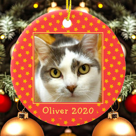 Ornamento De Cerâmica Foto Personalizada de Estimação Memorial Natal