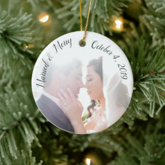 Ornamento De Cerâmica Foto personalizada de Feliz e casada