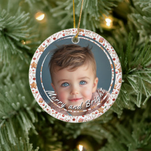 Ornamento De Cerâmica Foto personalizada de feliz e Sweets Brilhantes