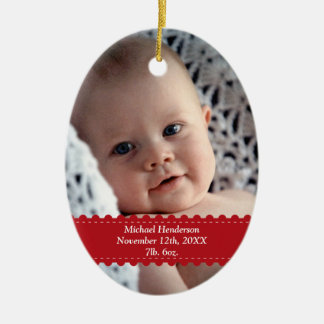 Ornamento De Cerâmica Foto personalizada de fita vermelha estatística de