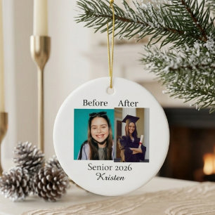 Ornamento De Cerâmica Foto personalizada de formatura antes e depois