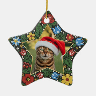 Ornamento De Cerâmica Foto Personalizada de Gato Estrela Folclórica Flor