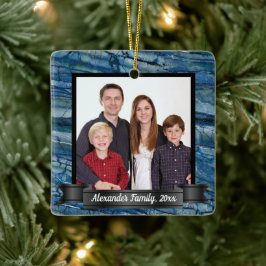 Ornamento De Cerâmica Foto personalizada de mármore azul moderno