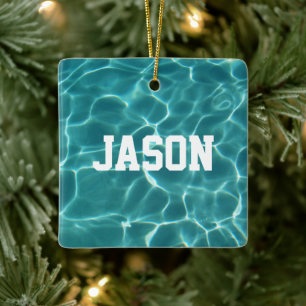 Ornamento De Cerâmica Foto Personalizada de Natação ou Mergulho em Verde